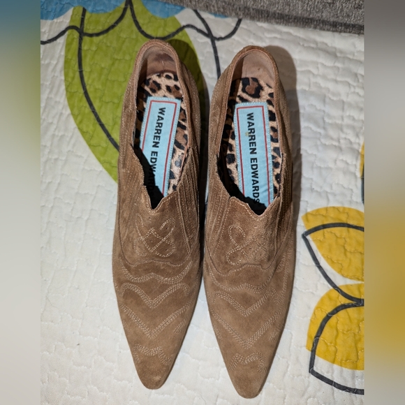 WARREN EDWARDS EMBROIDERED Suede Half booties sz 8 1/2 M. Handmade In Italy - Picture 6 of 10